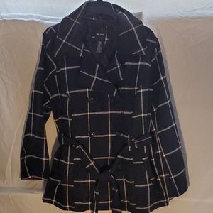 Me Jane Black and White Window Pane Pea Coat